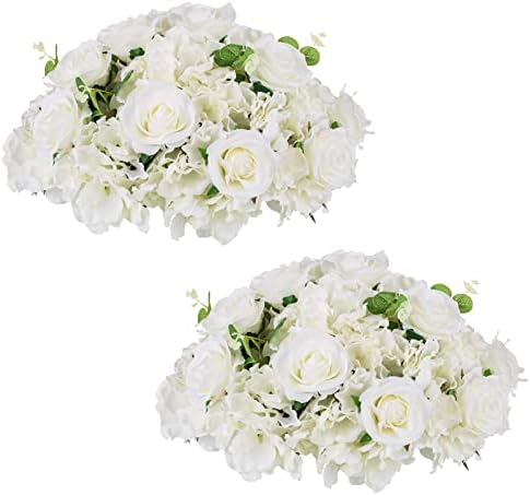 White Flower Balls for Table Centerpieces, 2 Pcs Large Fake Roses in White