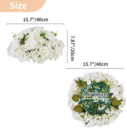 White Flower Balls for Table Centerpieces, 2 Pcs Large Fake Roses in White, alternate view 3