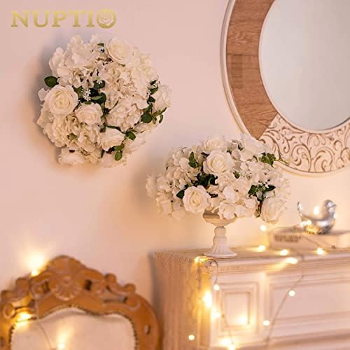 White Flower Balls for Table Centerpieces, 2 Pcs Large Fake Roses in White, alternate view 5