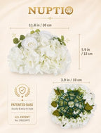 White Flower Centerpieces for Tables: 2 Pcs Artificial Rose Ball in White, alternate view 2