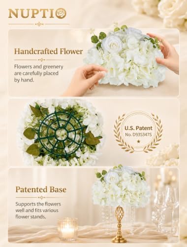 White Flower Centerpieces for Tables: 2 Pcs Artificial Rose Ball in White, alternate view 5