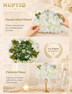 White Flower Centerpieces for Tables: 2 Pcs Artificial Rose Ball in White, alternate view 5