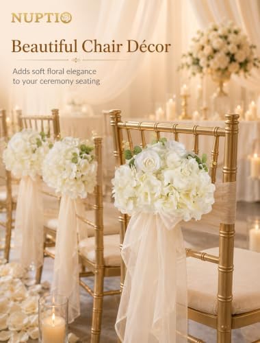 White Flower Centerpieces for Tables: 2 Pcs Artificial Rose Ball in White, alternate view 6