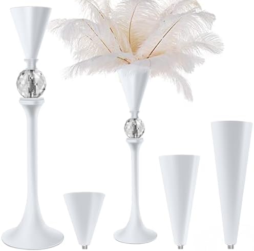 White Flower Vase for Centerpiece Table Decorations Wedding Reception Decor, 19.7 Inch Tall Metal Vase for