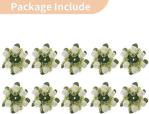 White Flower Wreath for Table Centerpieces, 9.05 Inch, Set of 10 in White, alternate view 6
