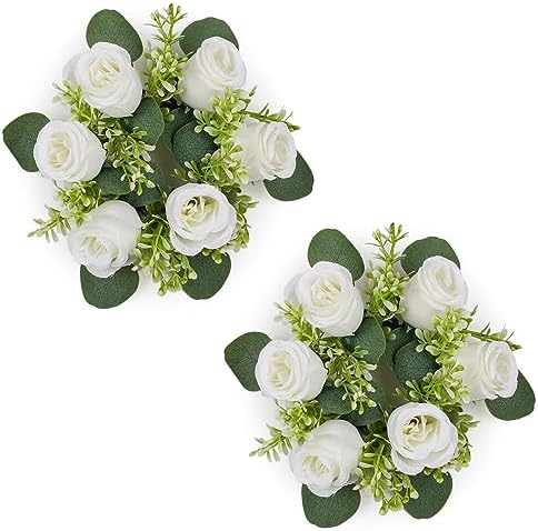 White Flower Wreath for Table Centerpieces, 9.05 Inch, Set of 2 in White