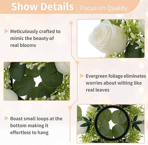 White Flower Wreath for Table Centerpieces, 9.05 Inch, Set of 2 in White, alternate view 5