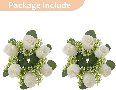 White Flower Wreath for Table Centerpieces, 9.05 Inch, Set of 2 in White, alternate view 6