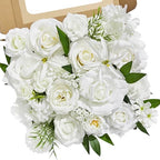 White Flowers Artificial Silk Fake Roses Flowers for Wedding Decor