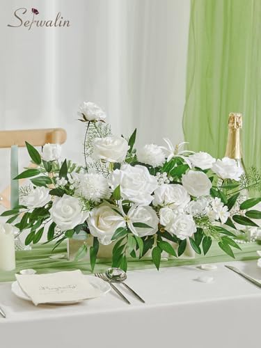 White Flowers Artificial Silk Fake Roses Flowers for Wedding Decor, alternate view 4
