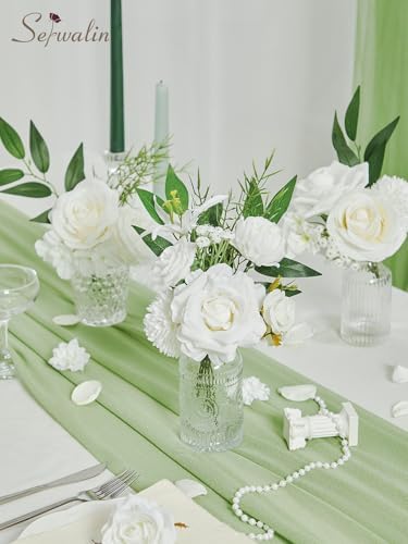 White Flowers Artificial Silk Fake Roses Flowers for Wedding Decor, alternate view 7