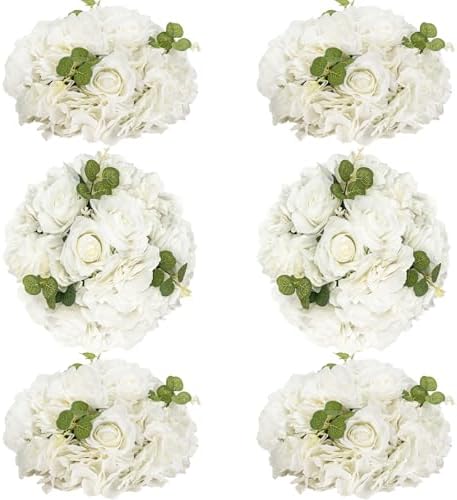 White Flowers Balls for Centerpieces: 11.8in Diam, 6 Pcs in White