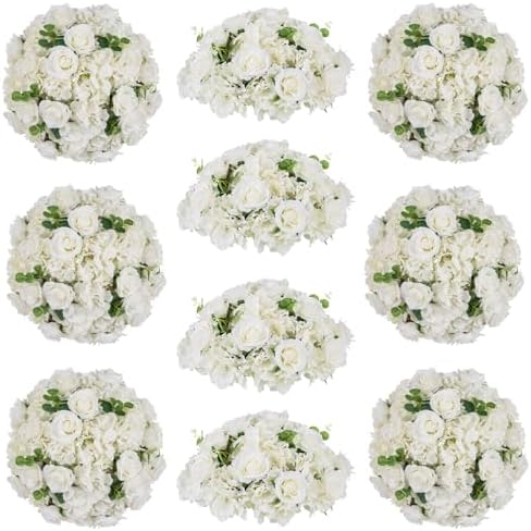 White Flowers Balls for Centerpieces: 14.2in Diam, 10 Pcs in White