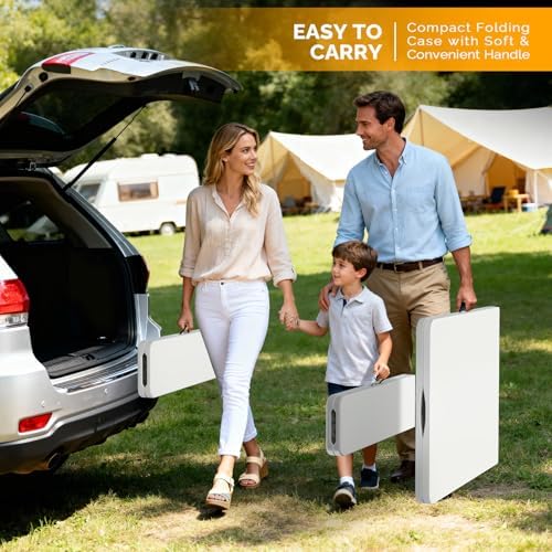 White Folding Picnic Table Set with 2 Benches, 6 Feet Camping Table Chair Set, Modern Portable 3-Piece Furniture, alternate