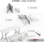 White Folding Picnic Table Set with 2 Benches, 6 Feet Camping Table Chair Set, Modern Portable 3-Piece Furniture, alternate