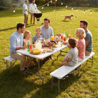 White Folding Picnic Table Set with 2 Benches, 6 Feet Camping Table Chair Set, Modern Portable 3-Piece Furniture, alternate