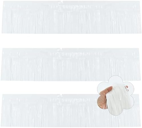 White Fringe Garland Banner 3Pack 30ft Wall Tinsel Foil Streamers in White