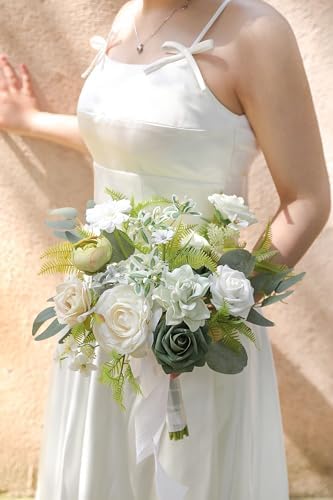 White Green Artificial Flowers Combo Box Set Fake Flowers Bulk Flower Leaf with Stems for DIY Wedding Bouquets, alternate