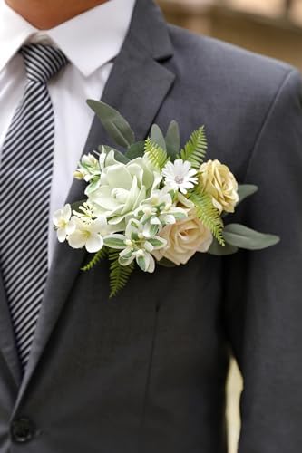 White Green Artificial Flowers Combo Box Set Fake Flowers Bulk Flower Leaf with Stems for DIY Wedding Bouquets, alternate