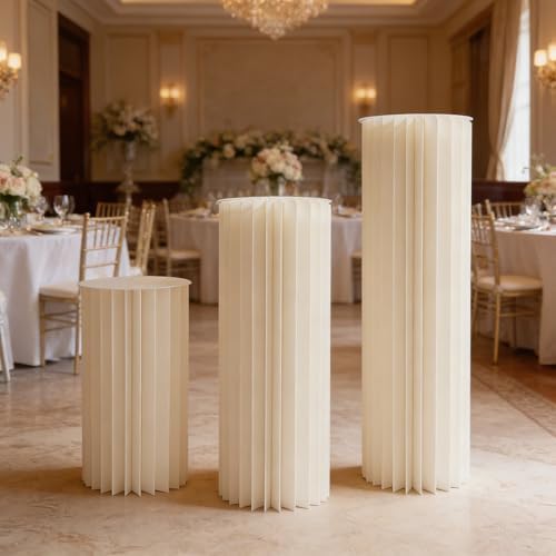 White Honeycomb Pillar Flower Stands 3Pcs - Foldable Cardboard Cylinder Columns 11.8" Diameter, 15.7/23.6/31.5", alternate