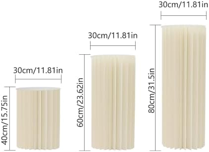 White Honeycomb Pillar Flower Stands 3Pcs - Foldable Cardboard Cylinder Columns 11.8" Diameter, 15.7/23.6/31.5", alternate