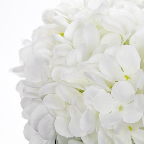 White Hydrangea Artificial Flowers with Glass Vase Silk Faux Flowers Arrangements with Faux Water in Blue Vase, alternate