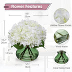 White Hydrangeas Floral Arrangement in Glass Vase Artificial Flowers with Vase with Faux Water Silk Faux Flowers, alternate