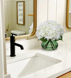 White Hydrangeas Floral Arrangement in Glass Vase Artificial Flowers with Vase with Faux Water Silk Faux Flowers, alternate