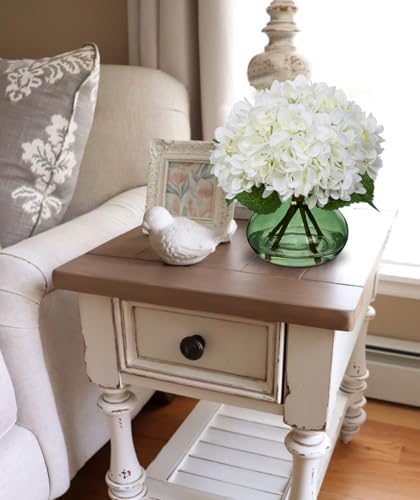White Hydrangeas Floral Arrangement in Glass Vase Artificial Flowers with Vase with Faux Water Silk Faux Flowers, alternate