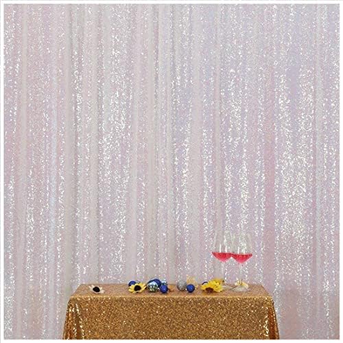 White Iridescent Sequin Backdrop,8FT x 10FT Sequin Photography Backdrop Curtain for Party Decoration in 8 x 10ft