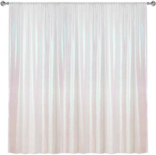 White Iridescent Sequin Backdrop Curtain 10FTx10FT Glitter White Iridescent Background Drapes Sparkle