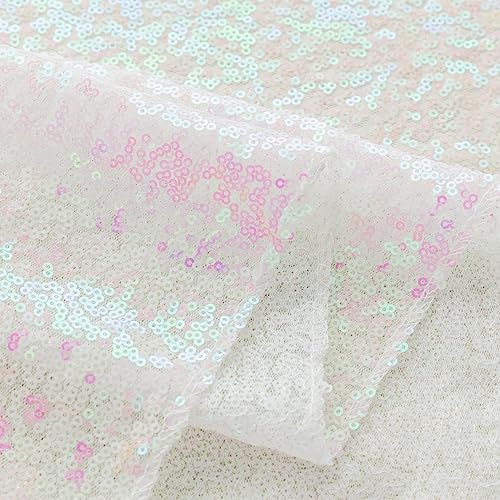 White Iridescent Sequin Backdrop Curtain 10FTx10FT Glitter White Iridescent Background Drapes Sparkle, alternate view 5