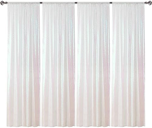 White Iridescent Sequin Backdrop Curtain 4 Panels 2FTx8FT Glitter White Iridescent Background Drapes Sparkle