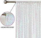 White Iridescent Sequin Backdrop Curtain 4 Panels 2FTx8FT Glitter White Iridescent Background Drapes Sparkle, alternate view