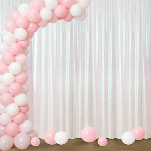 White Iridescent Sequin Backdrop Curtain 4FTx8FT Glitter White Iridescent Background Drapes Sparkle Photography