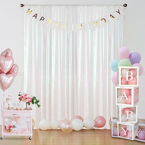 White Iridescent Sequin Backdrop Curtain 4FTx8FT Glitter White Iridescent Background Drapes Sparkle Photography, alternate
