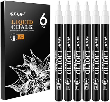 White Liquid Chalk Markers for Blackboard Glass, 6 Pack, 0.7mm Tip in 6 White