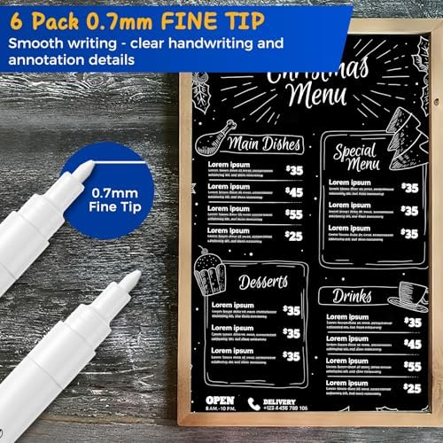 White Liquid Chalk Markers for Blackboard Glass, 6 Pack, 0.7mm Tip in 6 White, alternate view 3