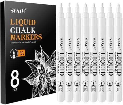 White Liquid Chalk Markers for Blackboard Glass, 8 Pack, 0.7mm Tip in 8 White