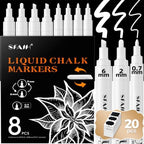 White Liquid Chalk Markers for Blackboard Glass 8 Pack, 20 Pcs Labels in 8 White