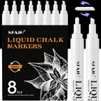 White Liquid Chalk Markers for Blackboard Glass, 8 Pack, 6mm Tip in 8 White