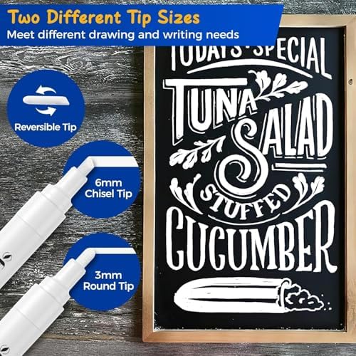 White Liquid Chalk Markers for Blackboard Glass, 8 Pack, 6mm Tip in 8 White, alternate view 3