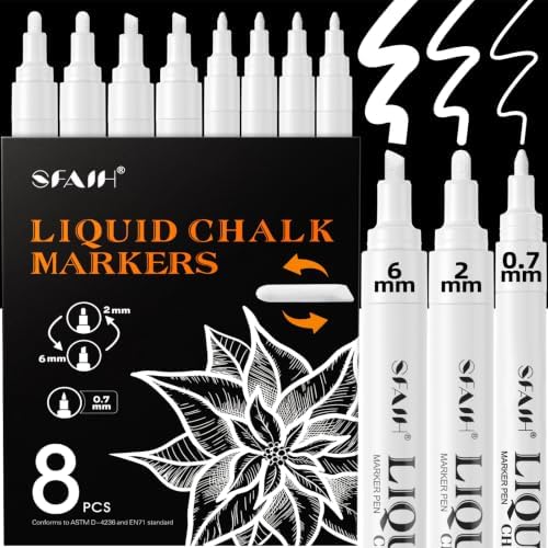 White Liquid Chalk Markers for Blackboard, Glass[Wet Wipe No Residue] in 8 White