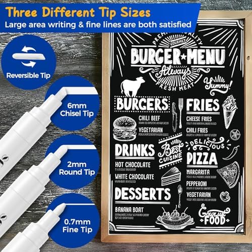 White Liquid Chalk Markers for Blackboard, Glass[Wet Wipe No Residue] in 8 White, alternate view 3