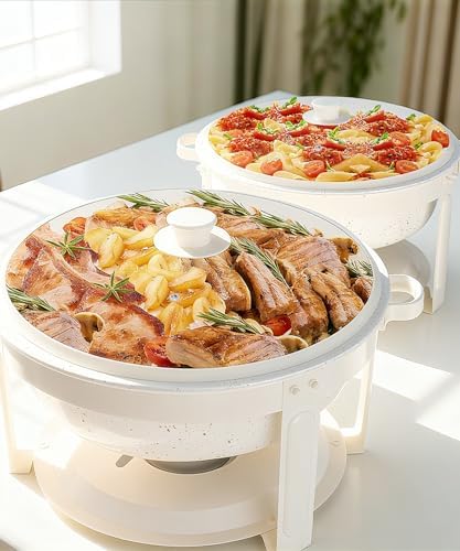 White Maifanite-Coated Chafing Dishes Set of 2, 6QT