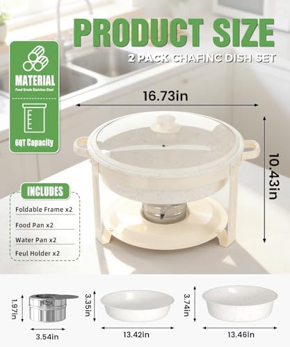 White Maifanite-Coated Chafing Dishes Set of 2, 6QT, alternate view 3