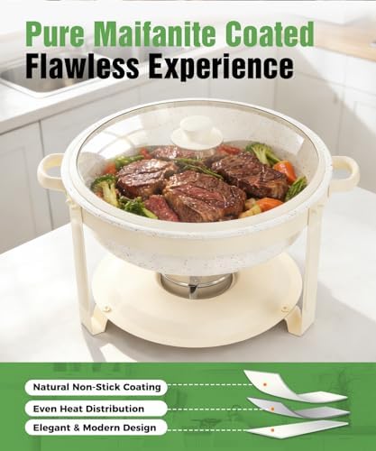 White Maifanite-Coated Chafing Dishes Set of 2, 6QT, alternate view 4