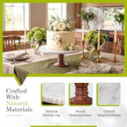 White Marble Cake Stand with Wooden Base - Elegant Round Cake Stand in white, alternate view 4