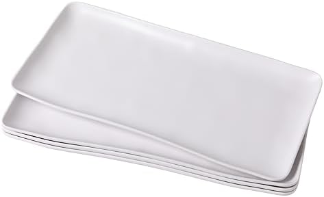 White Melamine Rectangular Serving Platter/Tray, Set of 4, 14 inch in 14" x 7" in White Rectangular platter