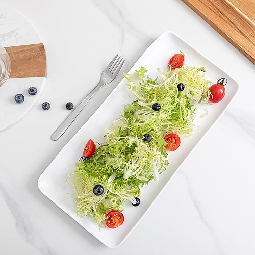 White Melamine Rectangular Serving Platter/Tray, Set of 4, 14 inch in 14" x 7" in White Rectangular platter, alternate view 2